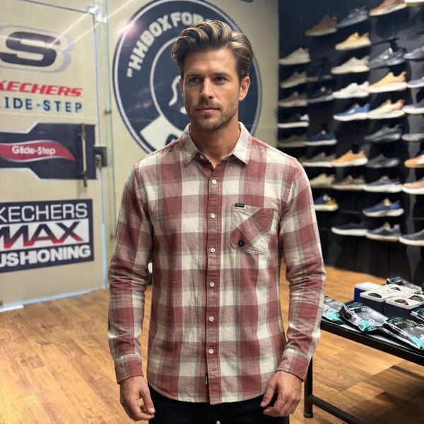 Men's Hollister shirt — Burgundy/Cream