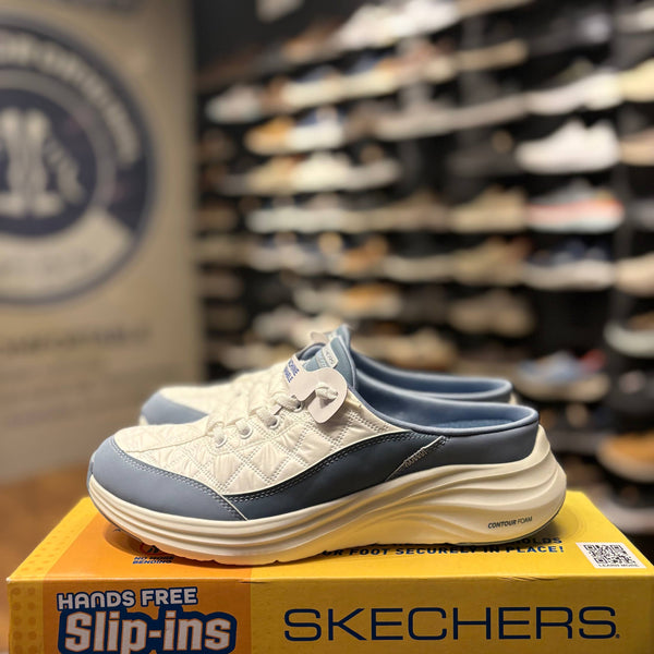 Women's Skechers Cozy Fit: Contour Foam - Sweet Embrace — White / Slate Blue