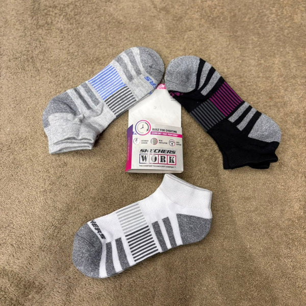 Women's Skechers Ankle Socks - Arch Support — White/Grey