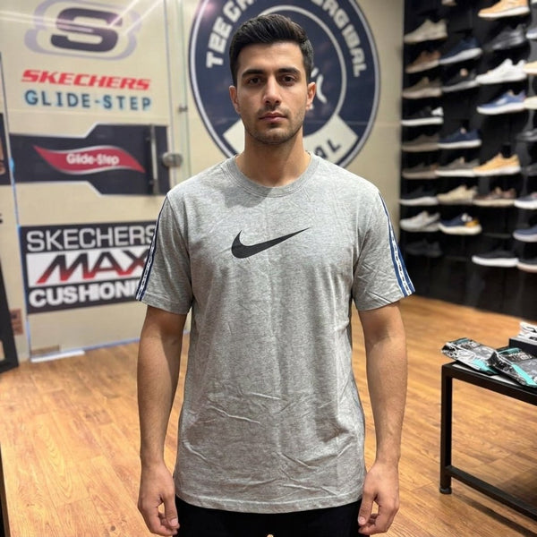 Nike Repeat Taped Sleeve Swoosh T-Shirt — Gray