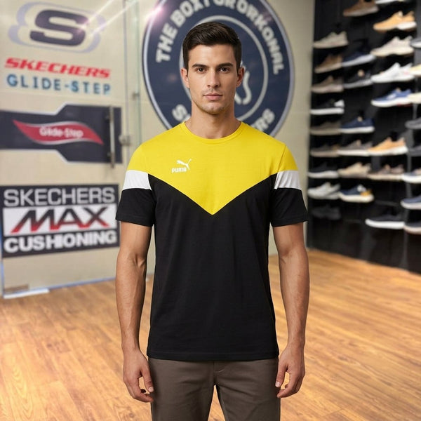 Puma Iconic Colorblock Chevron T-Shirt — Black/Yellow